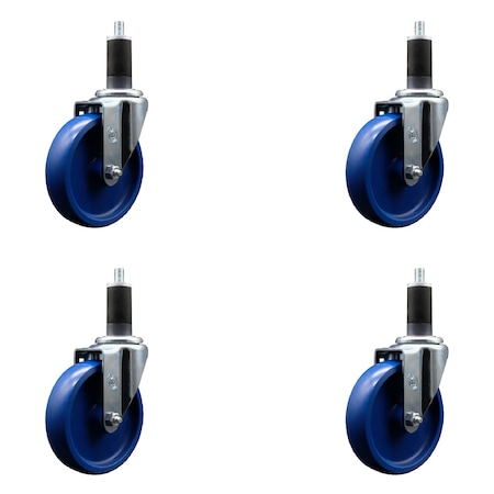 Service Caster 5'' SS Solid Poly Wheel Swivel 1-1/4'' Expanding Stem Caster Set, 4PK SCC-SSEX20S514-SPUS-114-4